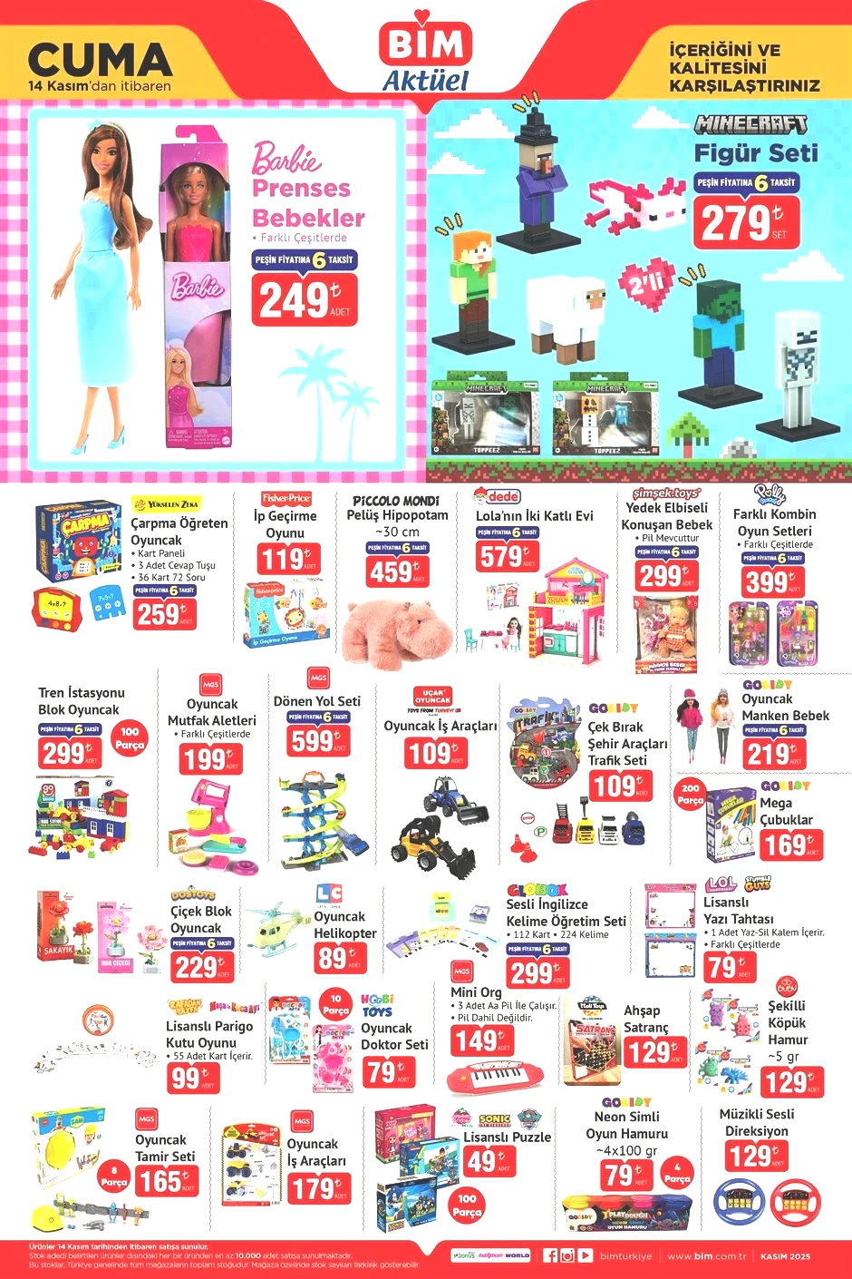 YENİ BİM AKTÜEL ÜRÜNLER KATALOĞU 14 KASIM 2025 TAM LİSTE (EN SON İNDİRİMLİ ÜRÜNLER BİM AFİŞİ) || BİMe bu hafta neler geliyor Bim broşürü Minecarft Figür Seti, Barbie Bebek getiriyor. YENİ BİM AKTÜEL ÜRÜNLER KATALOĞU 14 KASIM 2025 TAM LİSTE (EN SON İNDİRİMLİ ÜRÜNLER BİM AFİŞİ) || BİMe bu hafta neler geliyor Bim broşürü Minecarft Figür Seti, Barbie Bebek getiriyor.